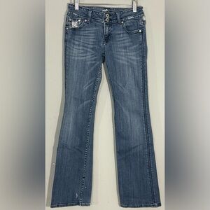 Miss Me Low Rise Bootcut Jeans Embellished Pockets Y2K Blue Denim